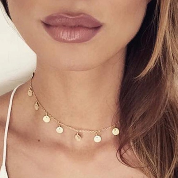 Jewelry - Gold Sequin Coins Tassel Choker Style Necklace